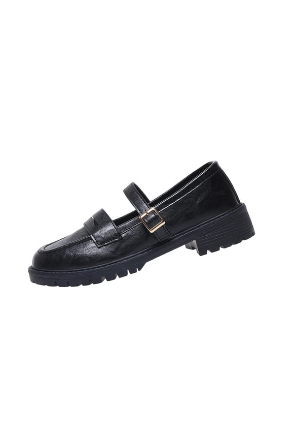 Women'S Platform Loafers Buckle Strap Mary Jane Style Slip On Shoes Low Block Heel Pu Casual Mules Size Us 5.5