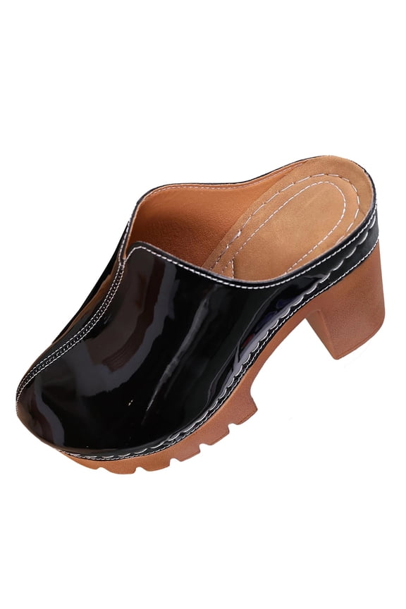 Women'S Round Toe Platform Heels Closed Toe Sandals Chunky Heel Casual Outdoor Slip On Shoes Pu Material Us Size 9