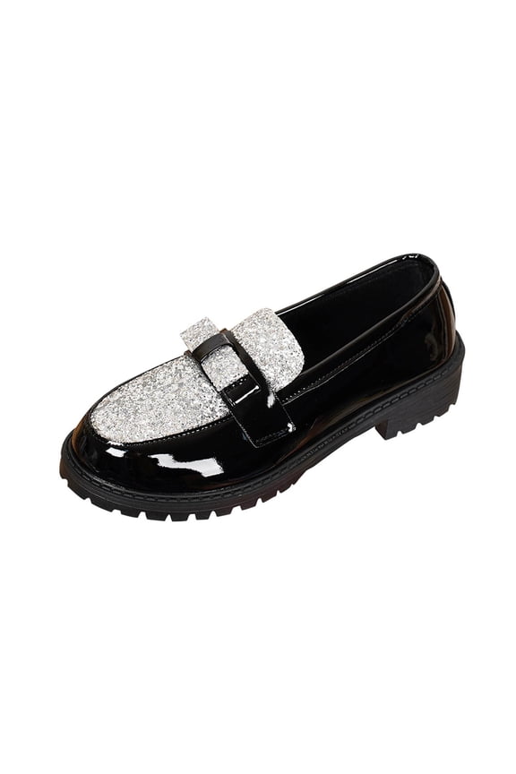 Women'S Silver Sequin Pu Loafers Casual Flat Soft Sole Round Toe Low Heel Shoes Size Eu 37 Us 6