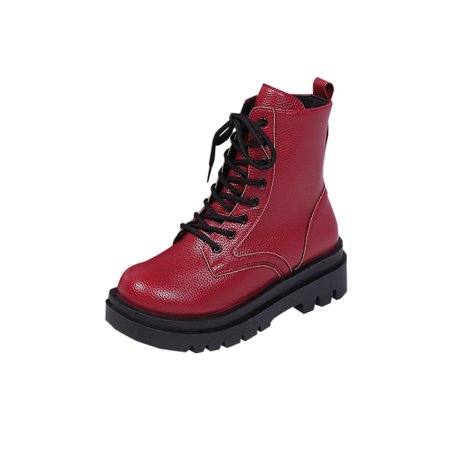 Wdhugt Women'S Versatile Ankle Boots Casual Round Toe Tie Chunky Low ...