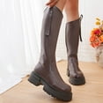 thumbnail image 1 of Wdhugt Women'S Winter Boots Knee High Round Toe Side Zipper Platform Low Heel Pu Upper Us Size 6.5 Foot Length 9.45 Inches Thick Sole, 1 of 9