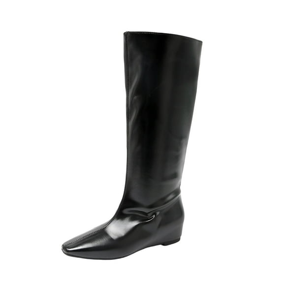 Wdhugt Womens Fashion Low Heel Booties Comfortable Fall Winter Mid Calf Boots Pu Material 5Cm 1.96In Heel Size 8.5 Us 25.5Cm 10.04In Length