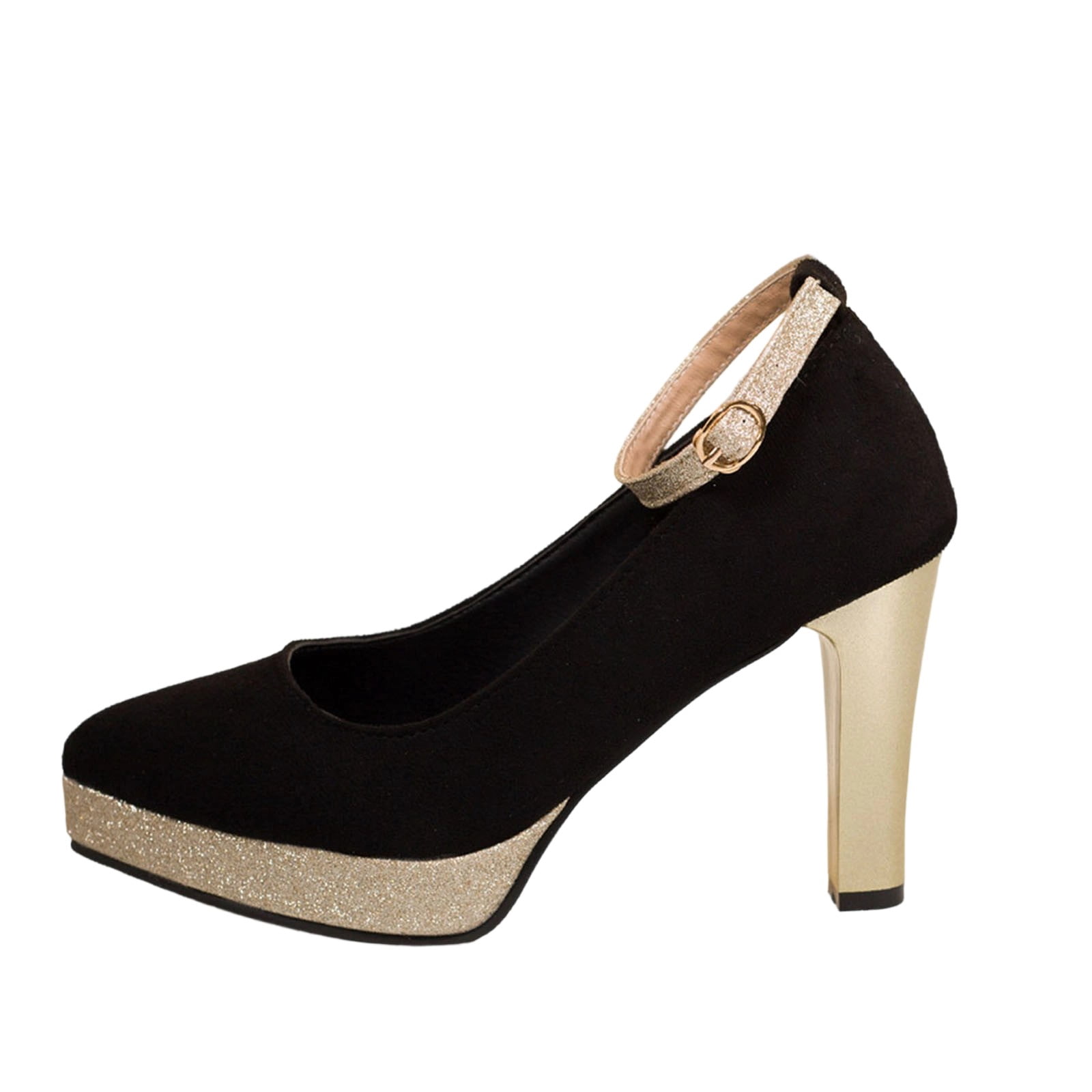 Wdhugt Womens High Heel Sandals Pointed Toe Ankle Strap Block Heel ...