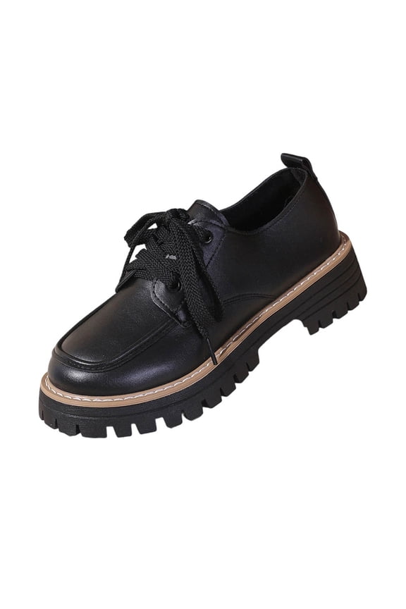 Womens Lace Up Flats Round Toe British Style Casual Shoes Pu Leather Loafers Black Size 36 Eu 5.5 Us 23Cm/9.06In