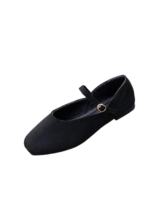 Womens Loafers Casual Flats Breathable Solid Color Buckle Slip On Shoes Suede Black Size 38 Eu 24 Cm 9.45 In Foot Length