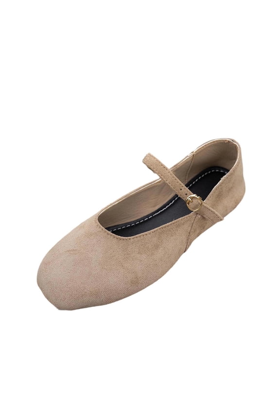 Womens Loafers Casual Flats Breathable Solid Color Buckle Slip On Shoes Suede Khaki Size 39 Eu 24.5 Cm 9.65 In Foot Length