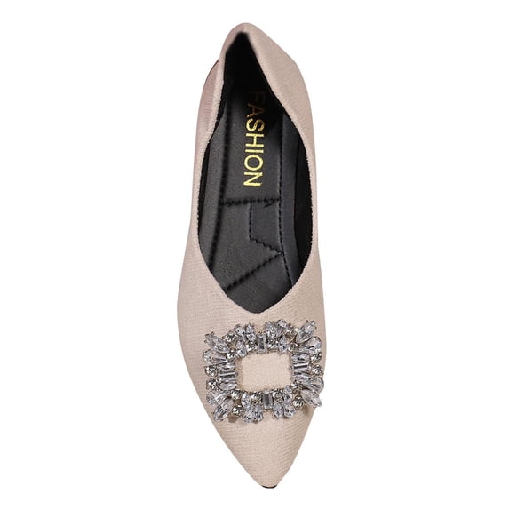 Wdhugt Womens Suede Slip On Shoes Pointed Toe Rhinestone Buckle Flat Sole For Casual Work Indoor Outdoor Comfortable Wear Us Size 3.5
