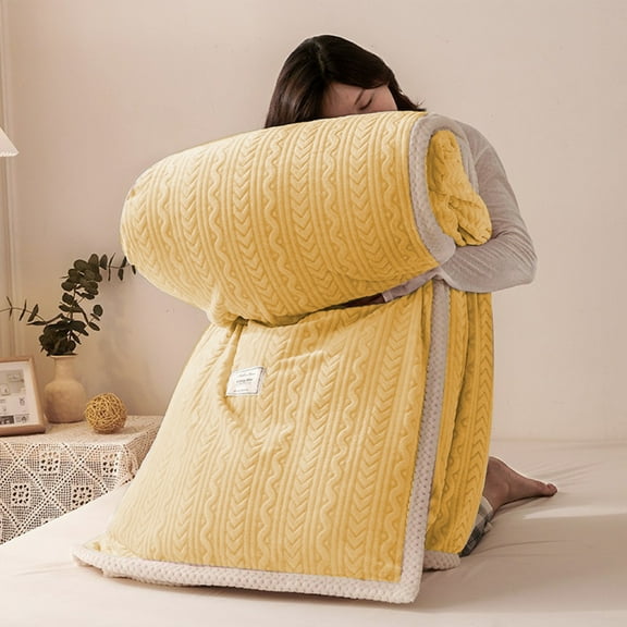 Wdhugt Yellow Fleece Throw Blanket for Couch Bed, Super Soft Cozy Blankets with Decorative Wave Textured, Lightweight Plush Blanket All Season Use, 70x78 Inches