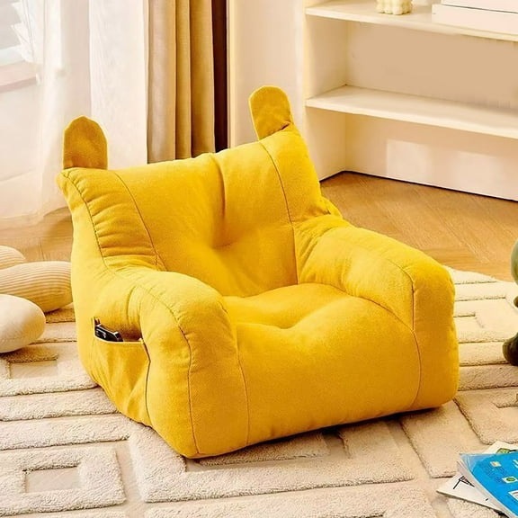 Wdhugt Yellow Toddler Storage Chair Soft Bean Bag Seat With Side Pocket Yellow Cover For Kids Bedroom Play Cotton Spandex Material For Playtime And Storage