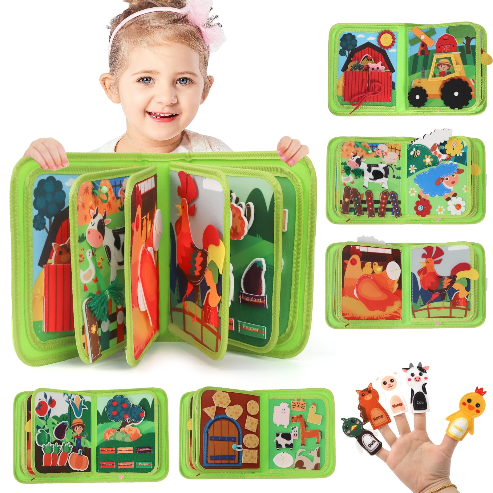 Wdmiya 20 in 1 Busy Book for 1 2 3 year old, Montessori Preschool Busy Book Toy Busy Board for Toddlers, Baby Sensory Book Learning Activities Toys Girls Boys Birthday Gifts, Farm Animals
