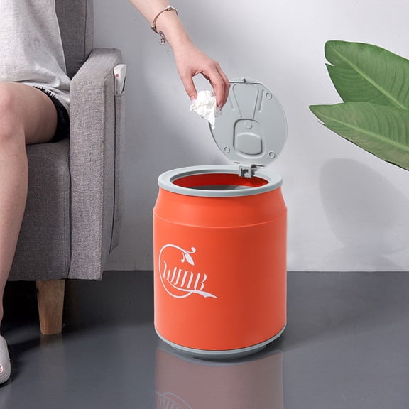 Wdmiya 3.5 Gal Trash Can with 2 wheels, Creative Beverage Can Shape Trash Bin with Press Lid, Space Saving Recycling Bin, Wastebasket Trash Container for Home Office Dorm Car Interior Use, Orange