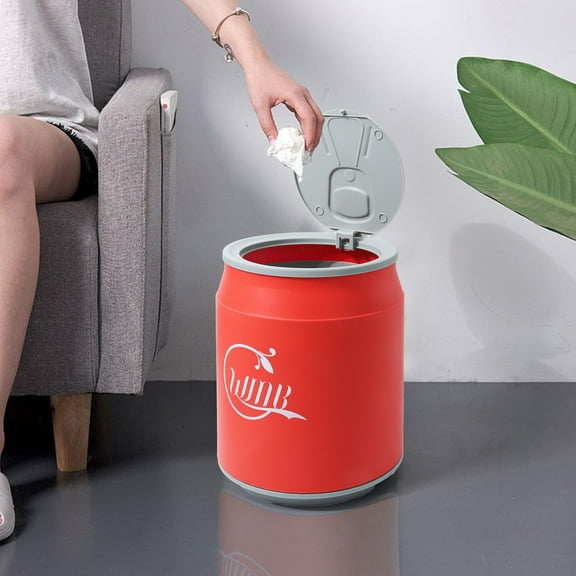 Wdmiya 3.5 Gal Trash Can with 2 wheels, Creative Beverage Can Shape Trash Bin with Press Lid, Space Saving Recycling Bin, Wastebasket Trash Container for Home Office Dorm Car Interior Use, Red