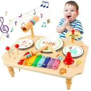 Wdmiya 3 Drum Kit for Kids, Drum Musical Instruments for Children Ages 1 2 3 Years and Up with Xylophone, Children's Toy Wooden Toy for Easter Boy Girl