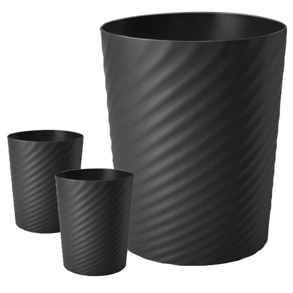 Wdmiya 3 Pack Bathroom Trash Can, 1.8 Gallons Round Garbage Can, Black