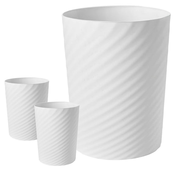 Wdmiya 3 Pack Kitchen Small Trash Can, 1.8 Gallons Wastebasket Recycling Trash Bin, Plastic Round Garbage Can for Kitchen, Bathroom, Compact Spaces, Office, Bedroom, White