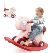 Wdmiya 4 in 1 Balance Rocking Horse for Toddlers 1-3 Years Old, Baby Rocking Toy Fun Birthday Gift, Indoor Outdoor Toddler Push Car with Detachable Board, Pink