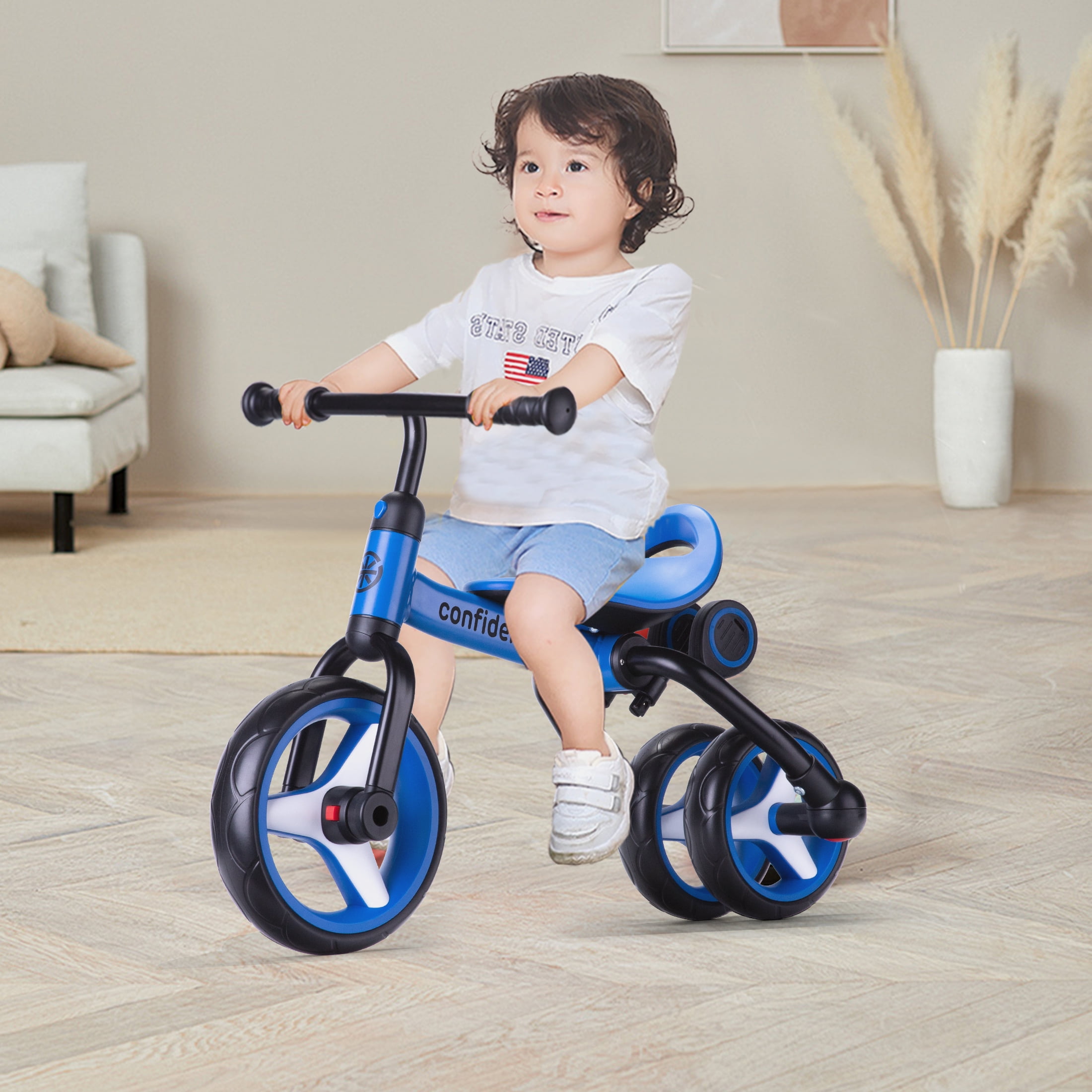 Wdmiya 4 in 1 Adjustable Seat Unisex Kids Tricycle Blue Walmart