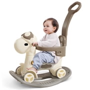 Wdmiya 4 in 1 Rocking Horse for Toddlers 1-3 Years Old, Baby Rocking Toy Fun Birthday Gift for 1+ Boys Girls, Ride on Toy with Detachable Balance Board Balance Bike with Push Handle, Khaki