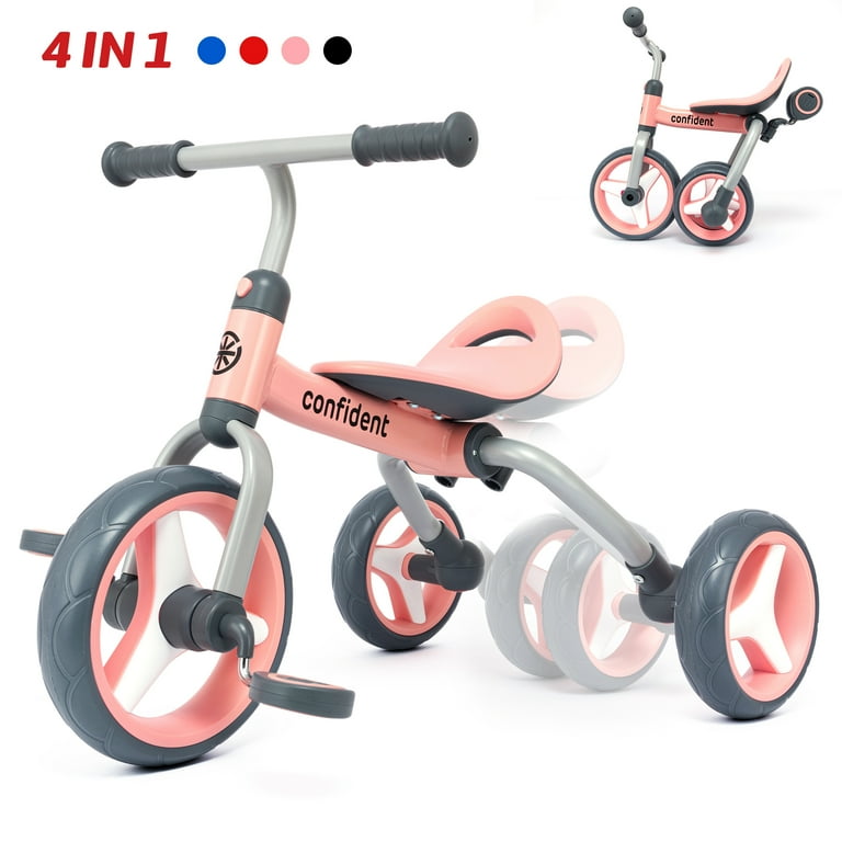 Wdmiya 4 in 1 Toddler Tricycle for 2 5 Years Old Kids Folding Toddler Bike with Removable Pedals Gift Toys for Boy Girl Balance Training for Baby Bike Infant Trike Pink Walmart