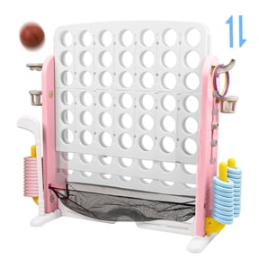 Wdmiya 4 in a Row Connect Games Set, Adjustable Height Connect 4 Jumbo Yard Family Game with Basketball Hoop, Mesh Pocket & Ring Toss,Indoor Outdoor Connect 4 Game for Kids Adults, White+Pink