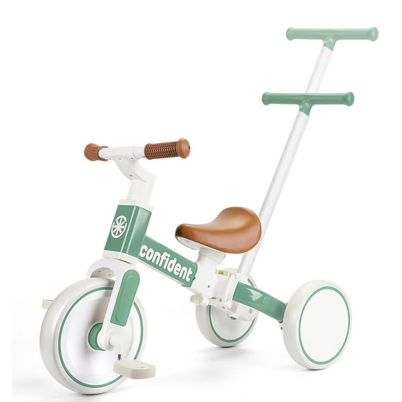Wdmiya 5 in 1 Toddler Tricycles for 1-3 Years Old Kids, Toddler Bike Kids Trike with Removable Pedals and Steering Push Handle, for Balance Training, Birthday Gift & Toys for Boy & Girl, Green