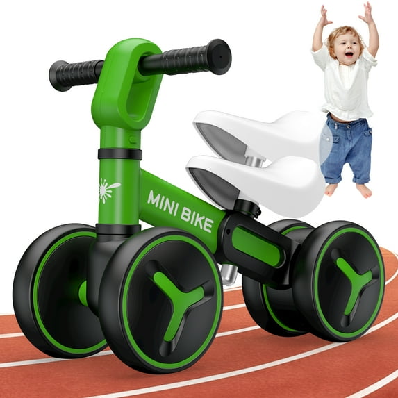 Wdmiya Baby Balance Bike, Toddler Bike with 4 Wheels, for 12-36 Months Toddler Walker Gifts Boys Girls, Kids Bike Riding Toys with Adjustable Seat, Best 1st Birthday Gift Infant Bicycle, Green