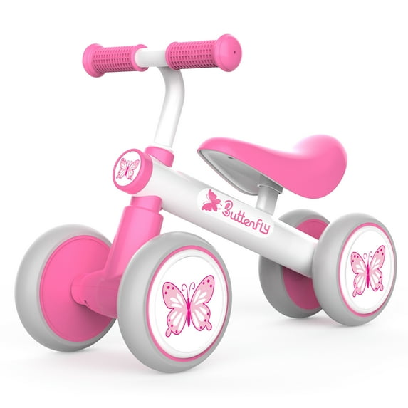 Wdmiya Baby Balance Bike 1 Year Old, Toddler Bike For Boy Girl Birthday Gift, 1-3 Years Toddler First Bike With No Pedal & Silence Wheels, Ride On Toy Gifts, Pink butterfly
