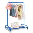 thumbnail image 1 of Wdmiya Blue Kids Clothing Rack, Baby Clothes Rack for Hanging Clothes with Wheels and Bottom Storage Shelf, Small Toddler Garment Rack Kids Dress Up Storage Rack for Coats, Skirts, Dance, 1 of 7