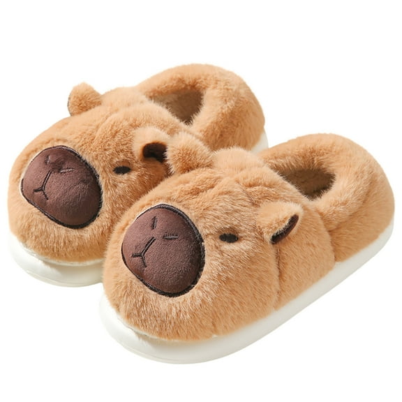 Wdmiya Capybara Cotton Slippers, Women's Warm Cotton, Cozy Fluffy Slippers, Cartoon House Slippers For Women, Non-Slip Thick Soled Slippers Autumn And Winter, Brown