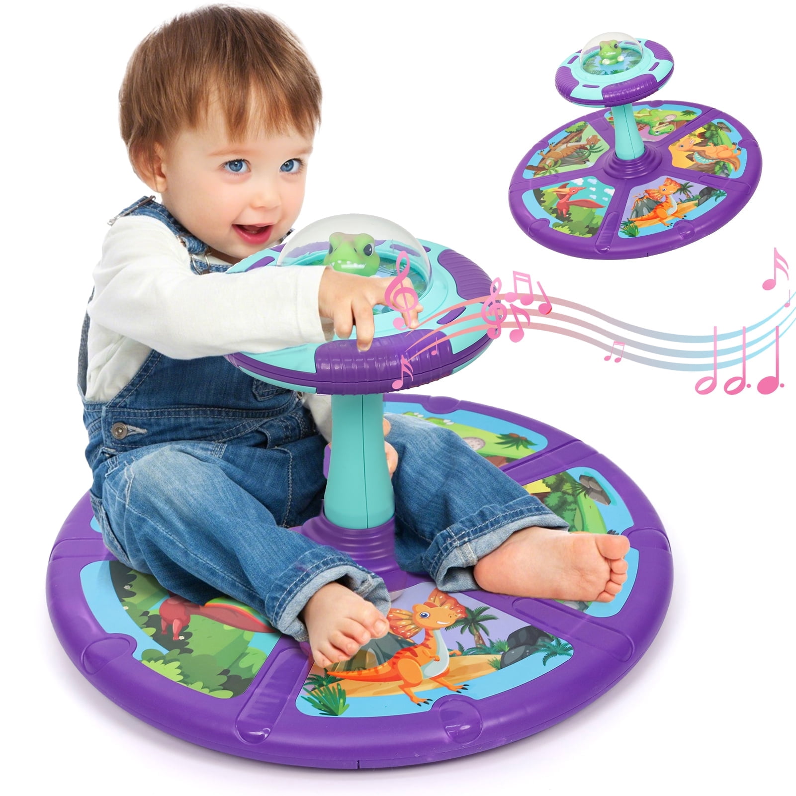Wdmiya Dinosaur Sit and Spin Toys for Toddlers 1-4, 360° Spinning Seat Activity Toy with Light and Music, Christmas Birthday Gifts for Boys and Girls, Kids Twister Toy
