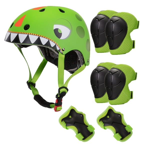 Wdmiya Kids Bike Helmet Toddler Helmet, Multi-Sport Protective Gear Set for 2-8 Years Boys Girls Child, Cycling Helmet with Knee Pads Elbow Pads Wrist Guards, Green Dinosaur