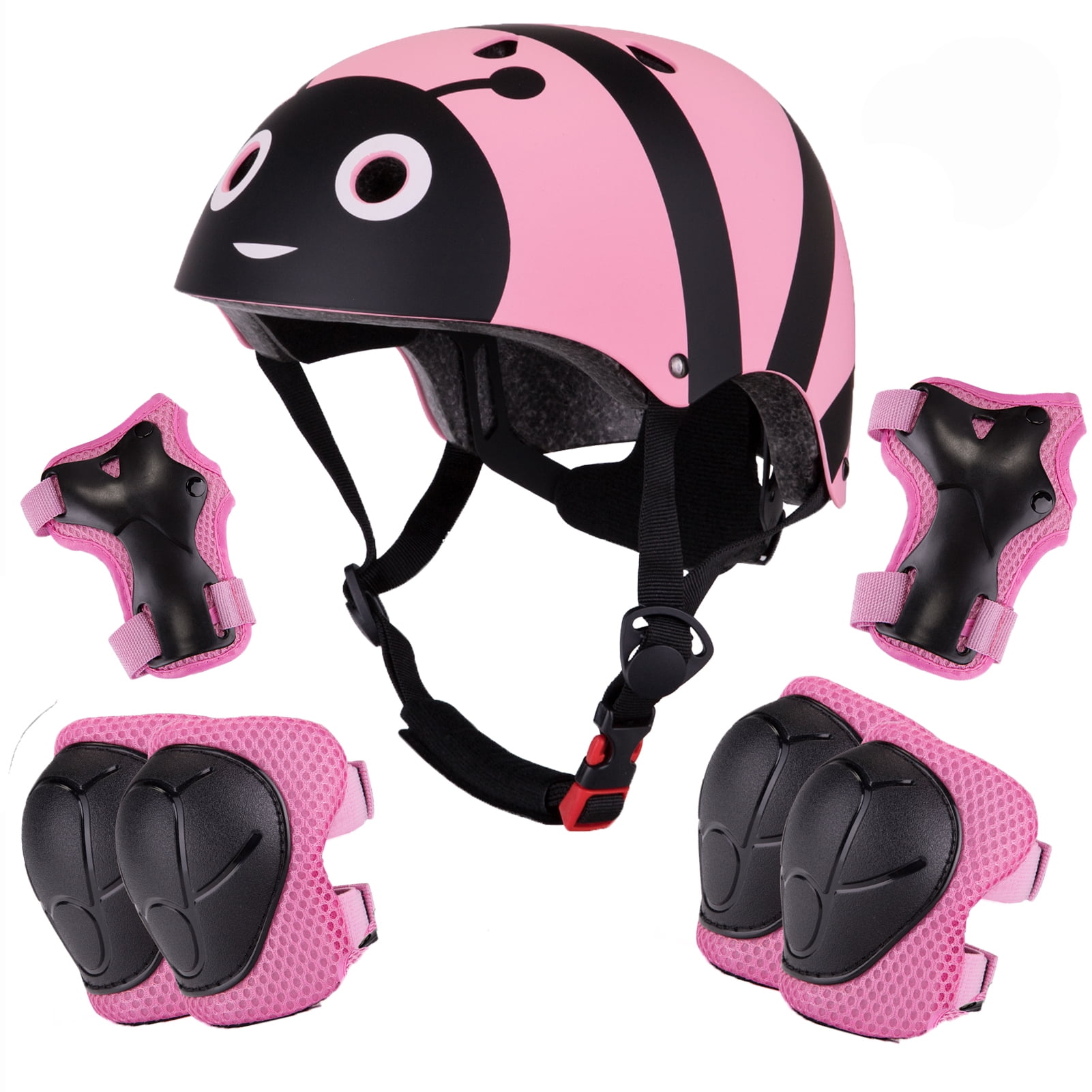 Wdmiya Kids Bike Helmet Toddler Helmet, Multi-Sport Protective Gear Set for 2-8 Years Boys Girls Child, Cycling Helmet with Knee Pads Elbow Pads Wrist Guards, Pink Bee