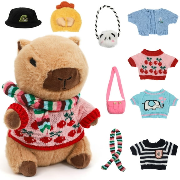 Wdmiya Kids Cute Capybara Plush With 10 Pcs Clothes & Accessories, Soft Capybara Stuffed Animal Capybara Plush Toy, Christmas Plush Dress Up Game, Birthday Gifts For Boys & Girls