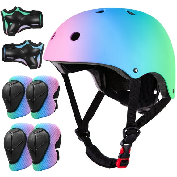 Wdmiya Kids Helmet, Toddler Bike Helmet, Cycling Helmet with Knee Pads Elbow Pads Wrist Guards, Baby Multi-Sport Adjustable Skateboard Helmet for Kids Boys Girls gifts Helmet for Age 2+, Colorful, S