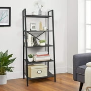 Wdmiya Ladder Shelf 5-Tier, Free Standing Bookshelf with Adjustable Feet, Metal Bookcase for Kitchen, Bathroom, Garage, Small Spaces, Black