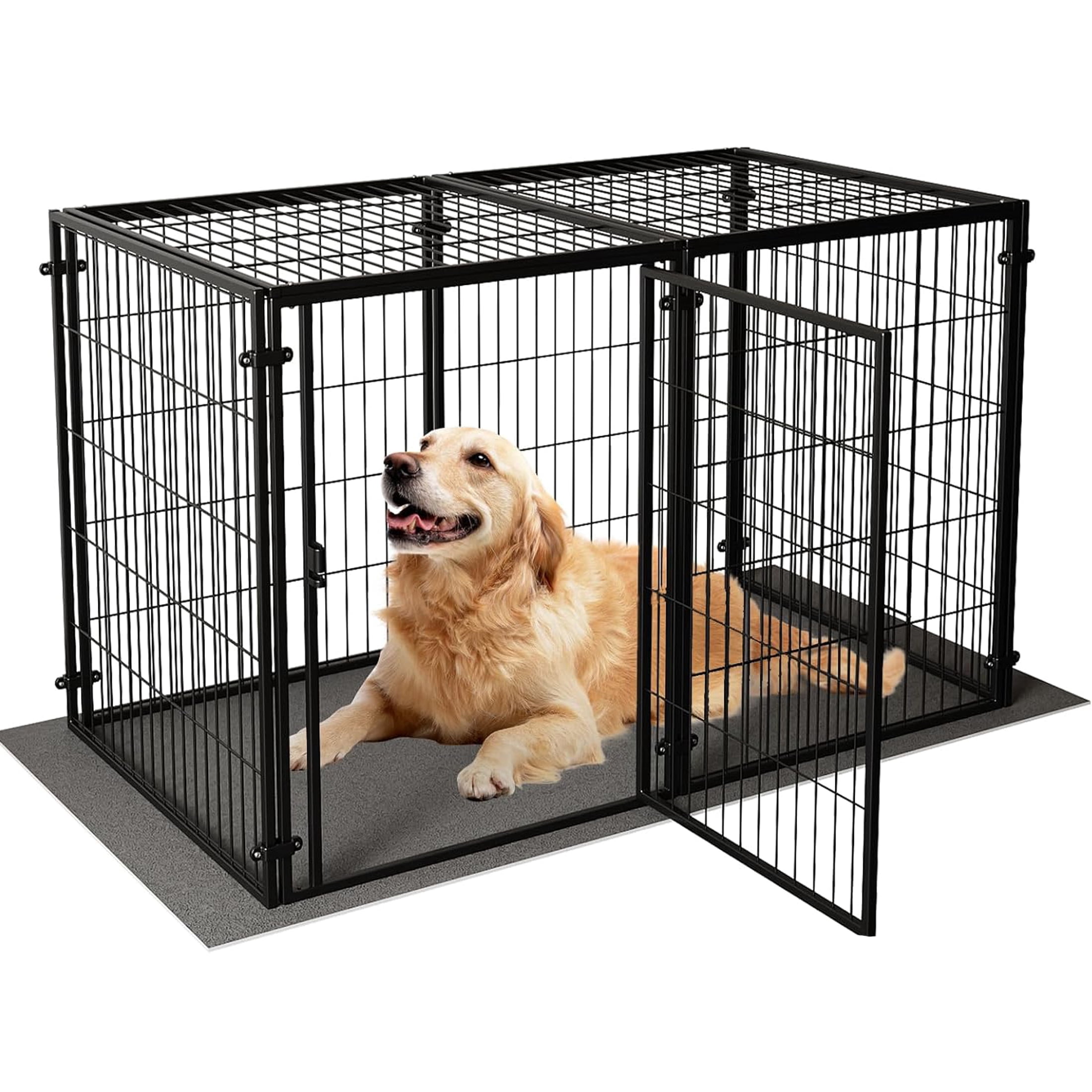 Wdmiya Large Dog Crate, 47 Inch Metal Kennel for Medium and Small Dogs, Safe Indoor & Outdoor XL Big Puppy Bottomless Cage with Comfort Mat, Pet Playpen Yard, Dog Fence Playpen, Black