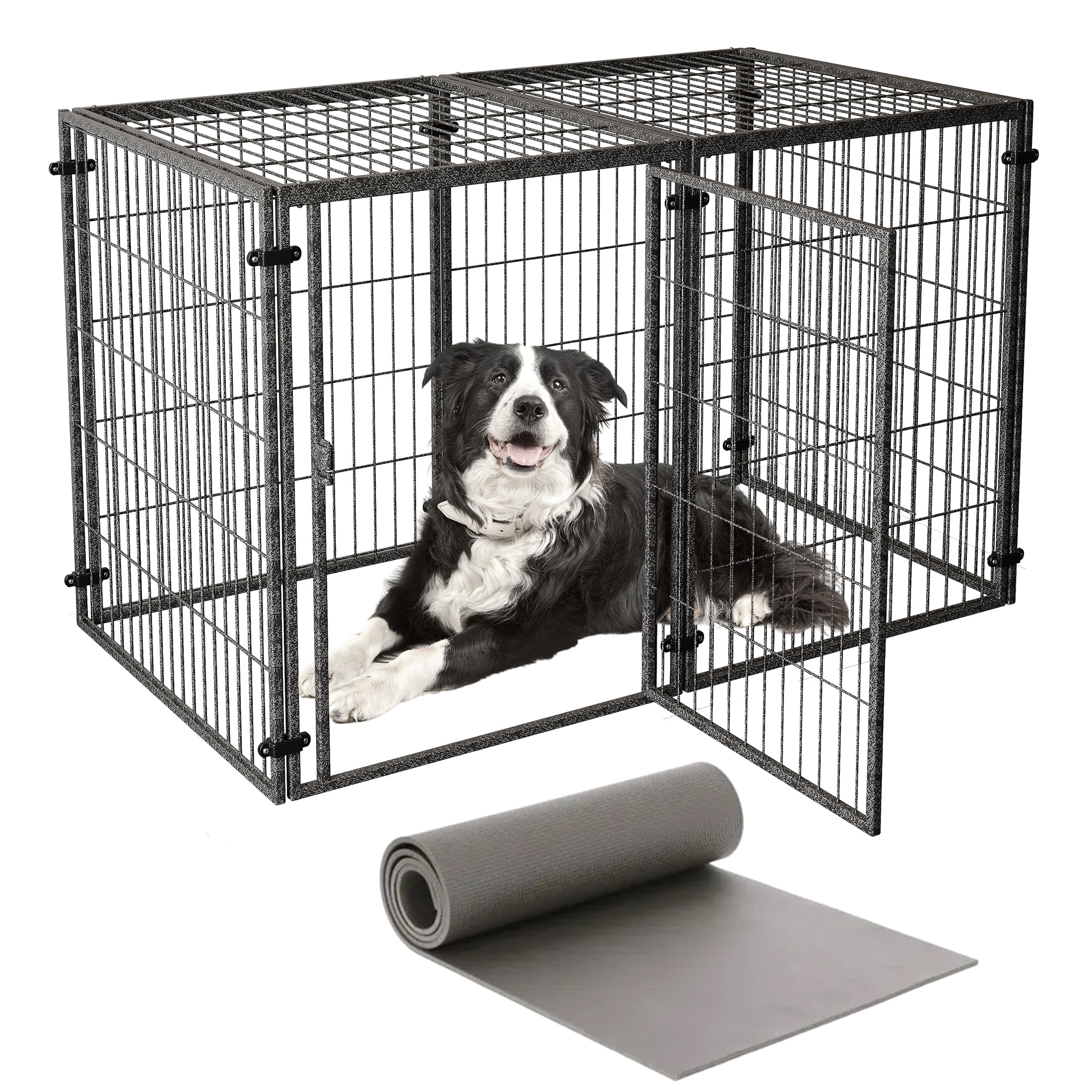 Wdmiya Large Dog Crate, 57 Inch Metal Kennel for Medium and Small Dogs, Safe Indoor & Outdoor XL Big Puppy Bottomless Cage with Comfort Mat, Pet Playpen Yard, Dog Fence Playpen, Silver