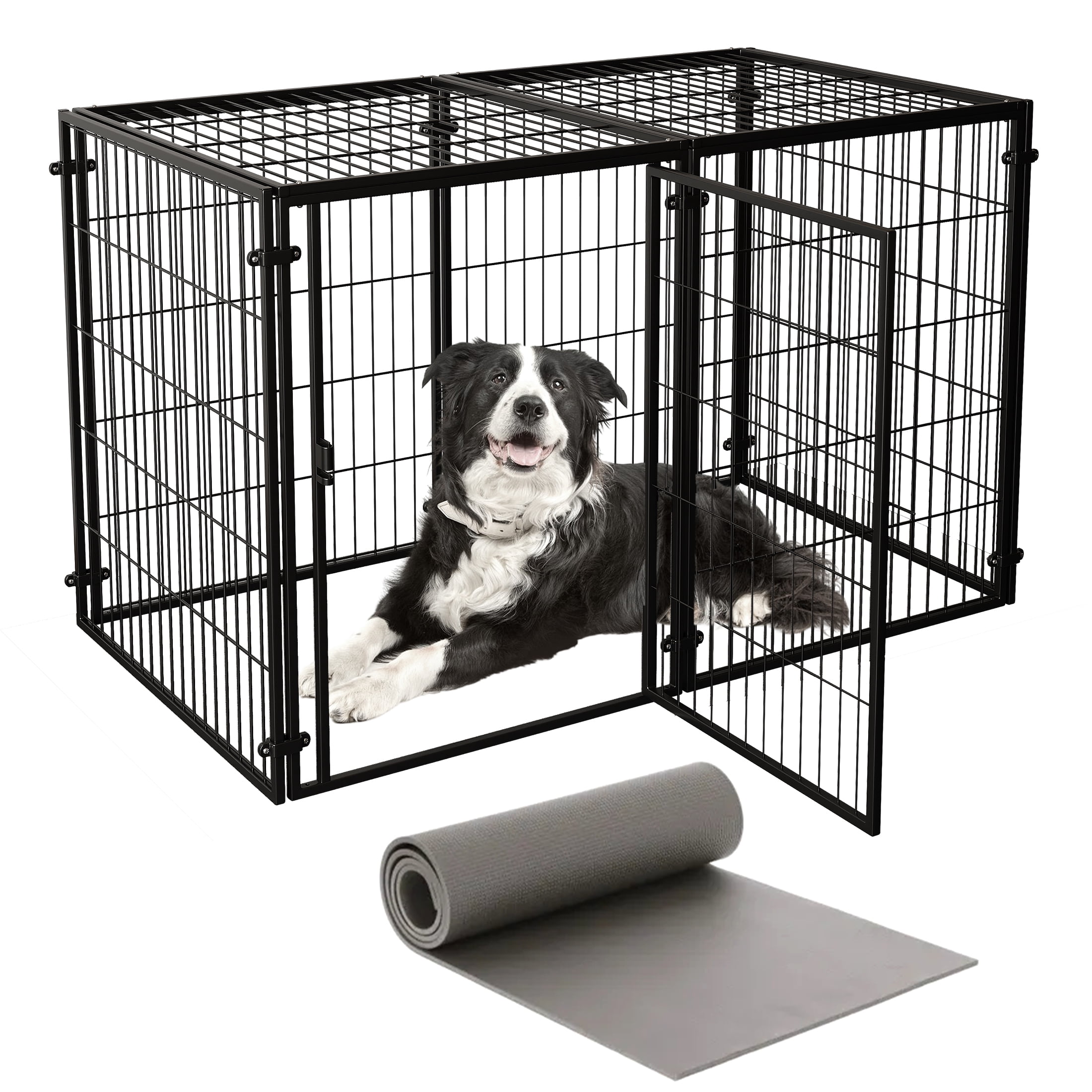 Wdmiya Large Dog Crate, 57 Inch Metal Kennel for Medium and Small Dogs, Safe Indoor & Outdoor XL Big Puppy Bottomless Cage with Comfort Mat, Pet Playpen Yard, Dog Fence Playpen, Black