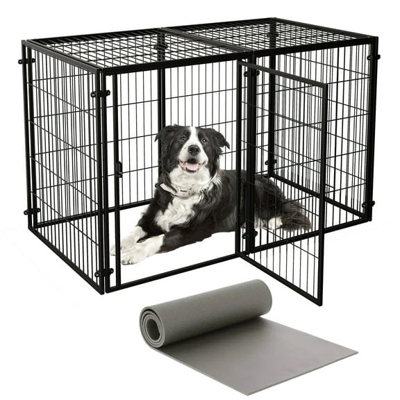 Wdmiya Large Dog Crate, 57 Inch Metal Kennel for Medium and Small Dogs, Safe Indoor & Outdoor XL Big Puppy Bottomless Cage with Comfort Mat, Pet Playpen Yard, Dog Fence Playpen, Black