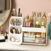 Wdmiya Makeup Organizer For Vanity, Large Capacity Skincare Organizer Countertop With 2 Drawers, Cosmetic Display Cases Makeup Storage For Bedroom, Bathroom, Ideal Gifts For Women, White