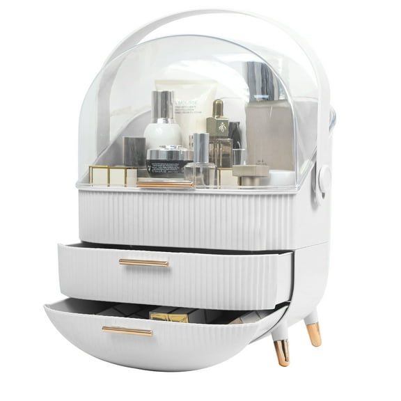 Wdmiya Makeup Storage Organizer, Cosmetics Skincare Organizers with Transparent Lid, Vanity Cosmetics Storage，Ideal Gifts for Women or Girls, White