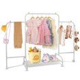 thumbnail image 1 of Wdmiya Multifunctional Kids Clothing Rack, Baby Garment Rack for Hanging Clothes with Wheels and Bottom Storage Shelf, Small Clothes Rack Dress Up Storage Rack for Coats, Skirts, Costume，Double Door, 1 of 7