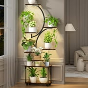Wdmiya Plant Stand Indoor With 6 Pcs Grow Lights, 8 Tiered Indoor Plant Shelf, 60" Tall Plant Stand For Indoor Plants Multiple, Metal Plant Flower Holder, S-Shaped Plant Rack For Home, Patio
