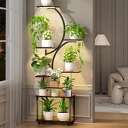 Wdmiya Plant Stand Indoor With 6 Pcs Grow Lights, 8 Tiered Indoor Plant Shelf, 60 Tall Plant Stand For Indoor Plants Multiple, Metal Plant Flower Holder, S-Shaped Plant Rack For Home, Patio