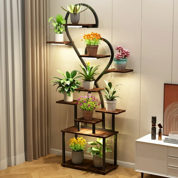 Wdmiya Plant Stand Indoor with Plant Grow Lights, 64" Tall Plant Shelf for Indoor Plants, 11 Tiered Plant Rack, Metal Plant Flower Holder for Multiple Plants, Large Plant Stand with 3 Grow Light