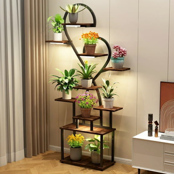 Wdmiya Plant Stand Indoor with Plant Grow Lights, 64" Tall Plant Shelf for Indoor Plants, 11 Tiered Plant Rack, Metal Plant Flower Holder for Multiple Plants, Large Plant Stand with 3 Grow Light