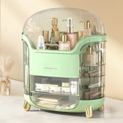 Wdmiya Rotating Makeup Organizer, Waterproof& Dustproof Cosmetic Organizer Box with Lid, Large Capacity Vanity Storage, Makeup Display Boxes for Bathroom Countertop, Bedroom, Dresser,Green