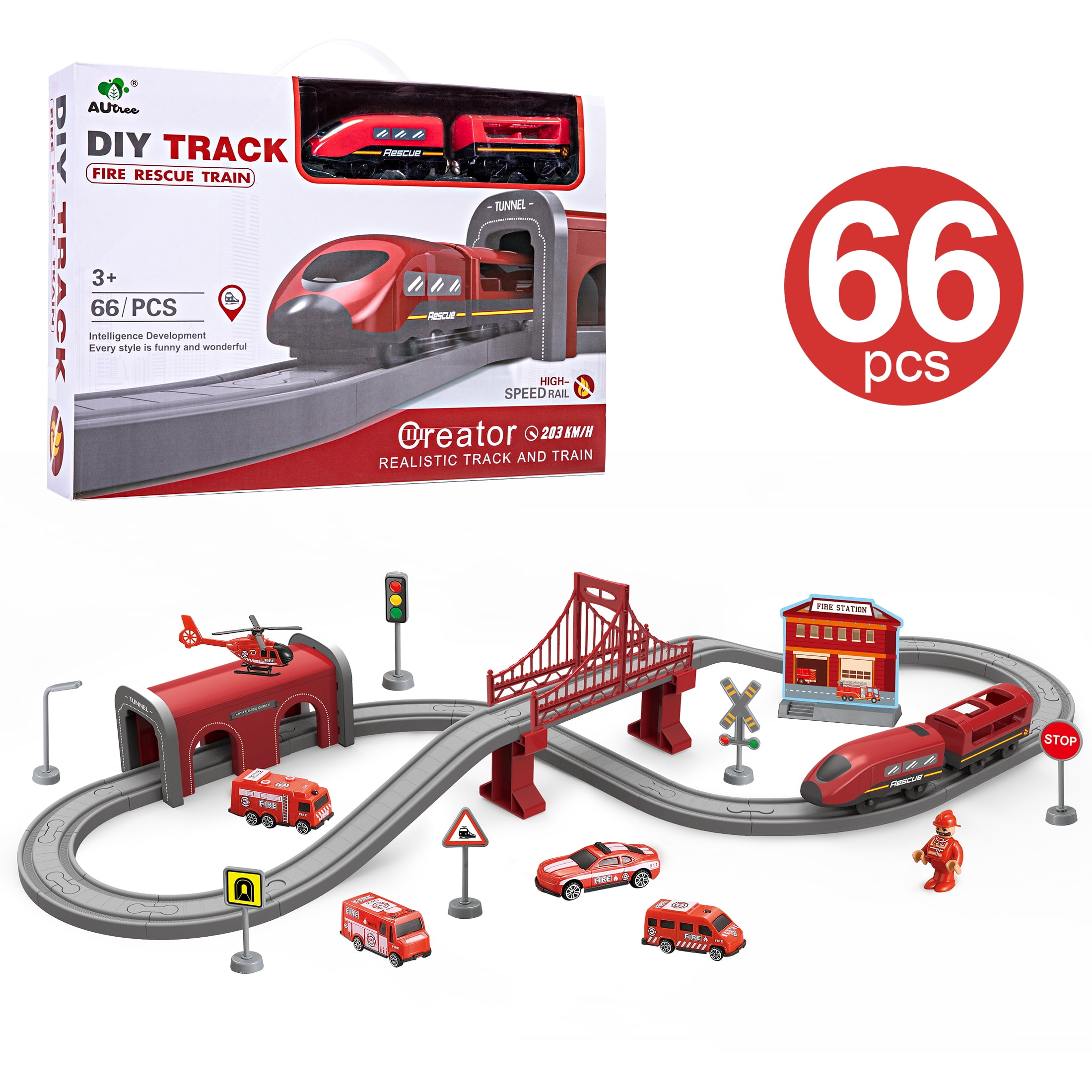 Train électrique Enfant 128 Pièces - Circuit à 3 Niveaux Avec Ponts Et Tunnels - Jouet éducatif 3 à 8 Ans
