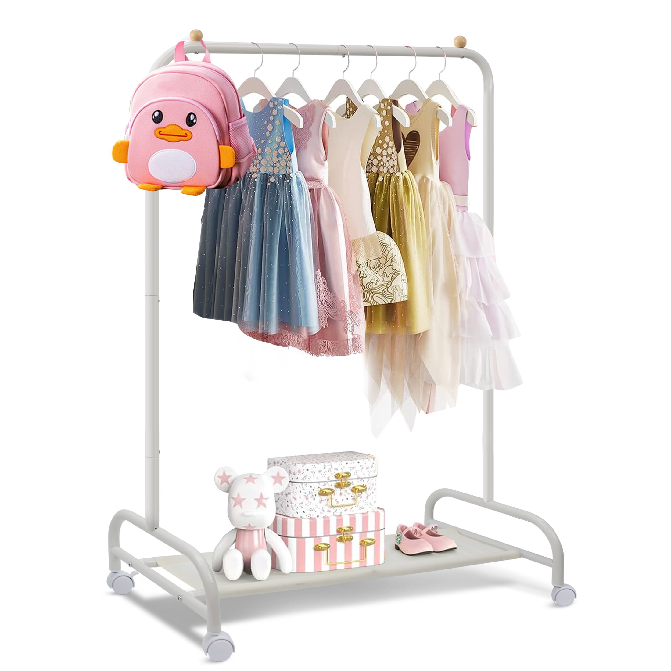 Wdmiya Kids Clothing Rack with Wheels, Bottom Storage Shelf, Baby ...