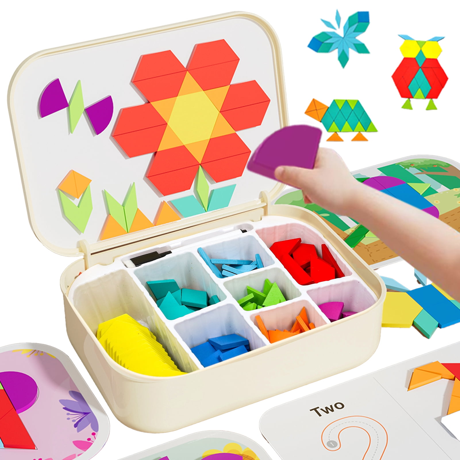 Wdmiya Wooden Magnetic Pattern Blocks Set with Cards, 250 PCS ...